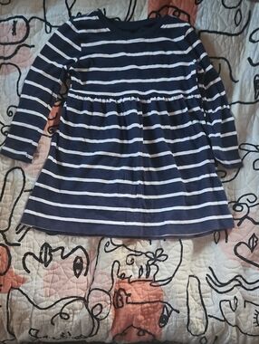Old Navy Navy and White Striped Long-Sleeve Girls Dress